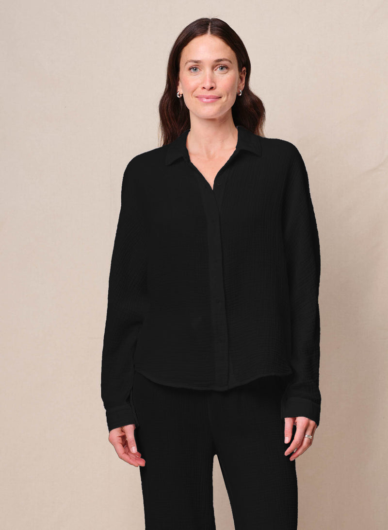 Gauze Dolman Shirt in Black