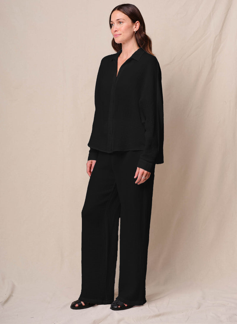 Gauze Dolman Shirt in Black