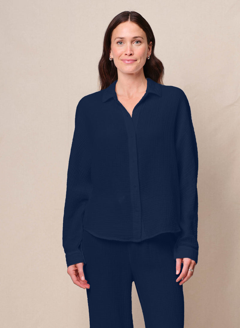 Gauze Dolman Shirt in New Navy