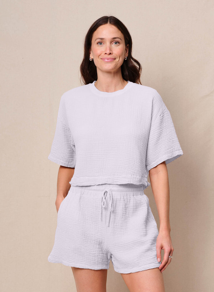 トップス GAUZE MESH CHECK H/S SHIRT Women Sexy Mesh Sheer See Through Short Sleeve Gauze Crop
