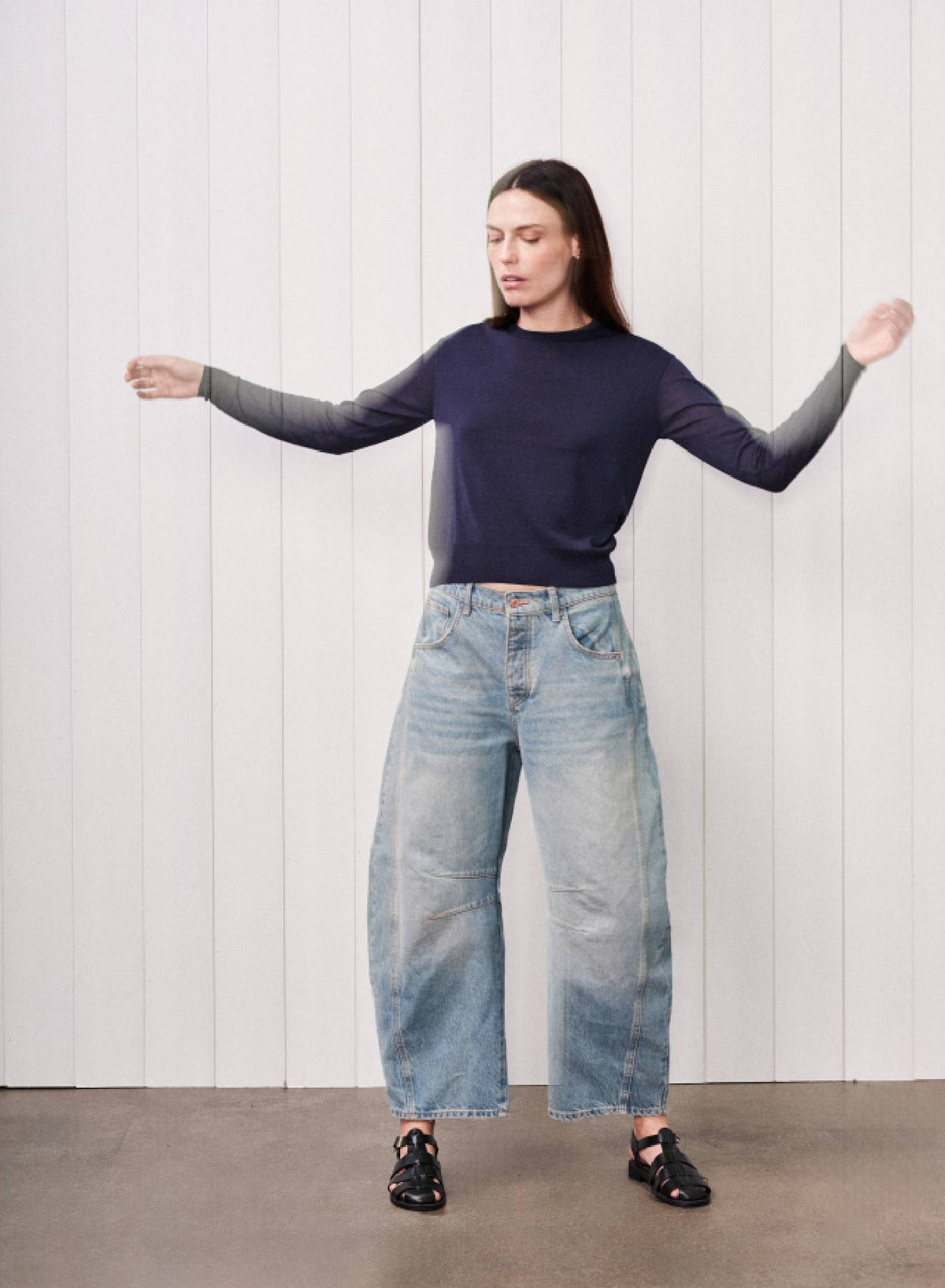 Sheer Pullover Sweater in New Navy – shopstateside.us