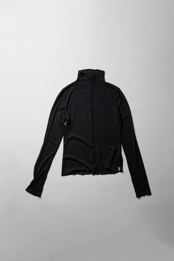 Fine 2X1 Rib Long Sleeve Mock Neck in Black