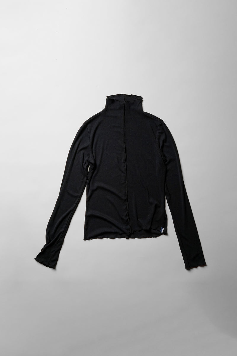 Fine 2X1 Rib Long Sleeve Mock Neck in Black