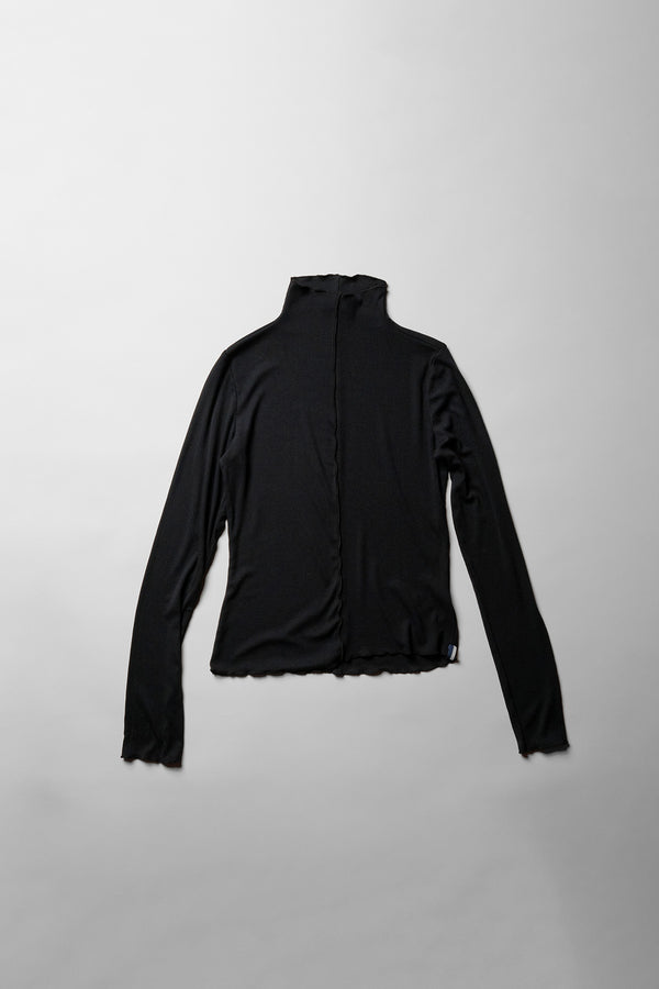Fine 2X1 Rib Long Sleeve Mock Neck in Black
