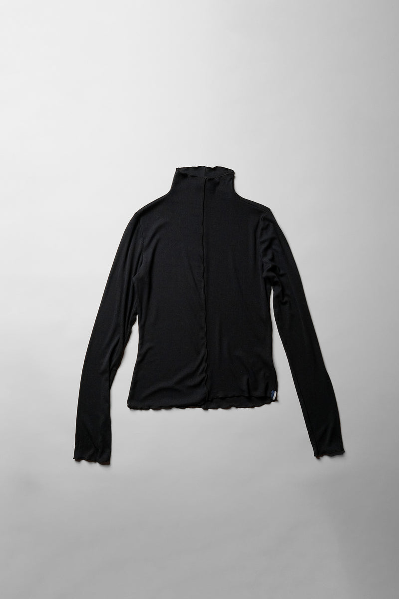 Fine 2X1 Rib Long Sleeve Mock Neck in Black