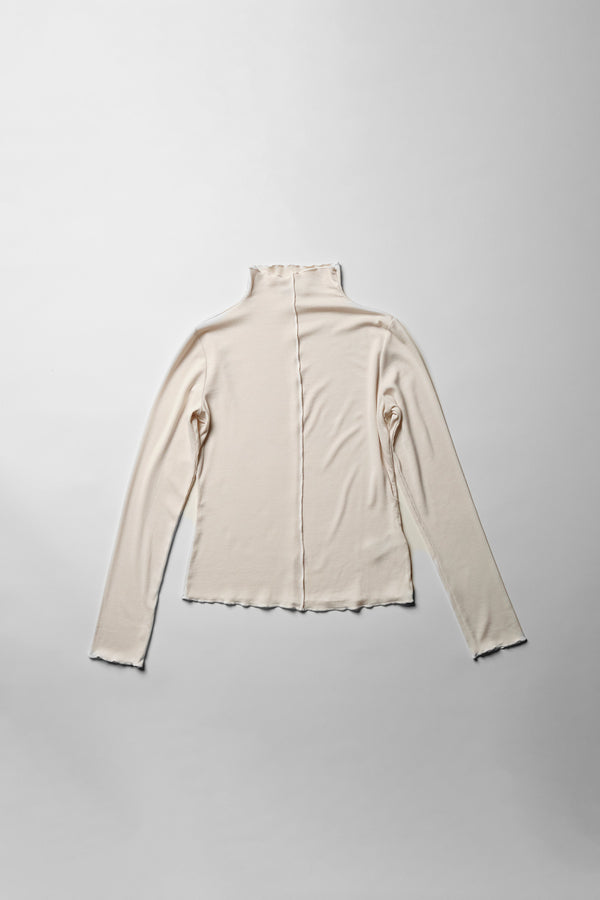 Fine 2X1 Rib Long Sleeve Mock Neck in Cream