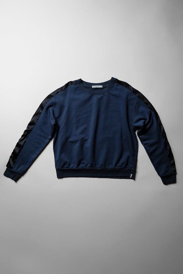 Softest Fleece Satin Trimmed Pullover in New Navy