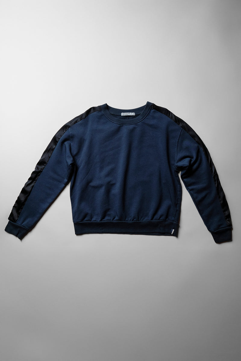 Softest Fleece Satin Trimmed Pullover in New Navy