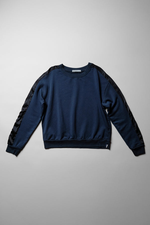 Softest Fleece Satin Trimmed Pullover in New Navy