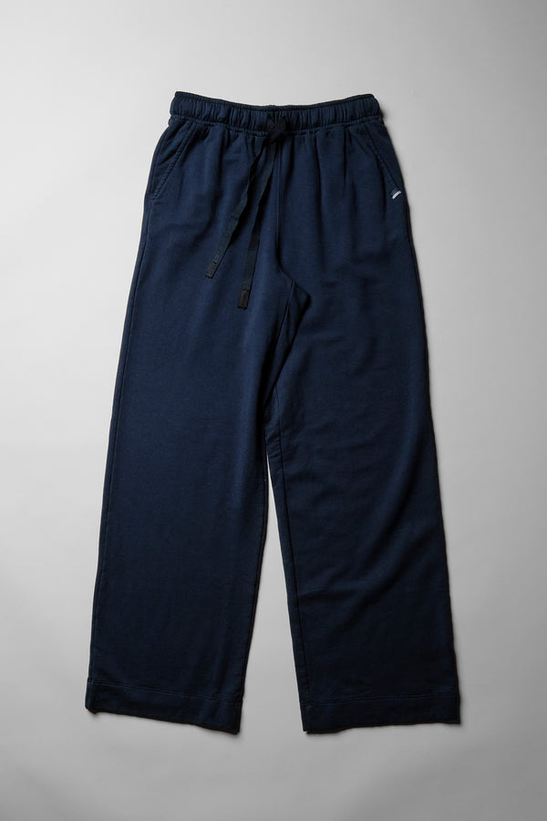 Softest Fleece Satin Trimmed Wide Leg Pant in New Navy