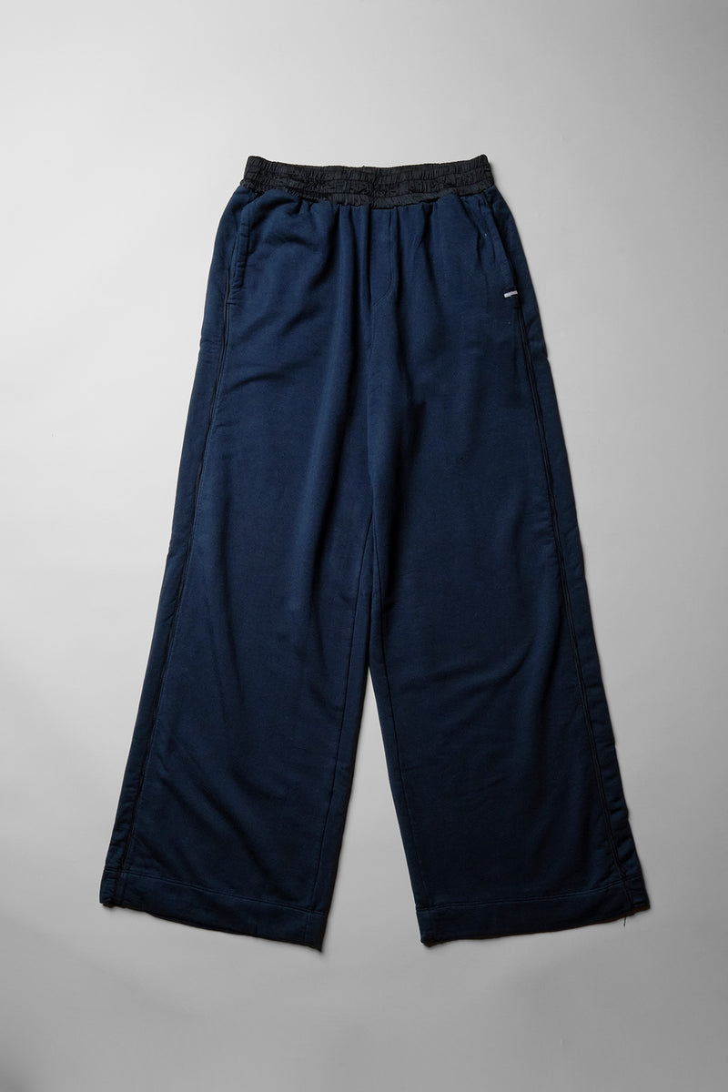 Softest Fleece Satin Trimmed Wide Leg Pant in New Navy