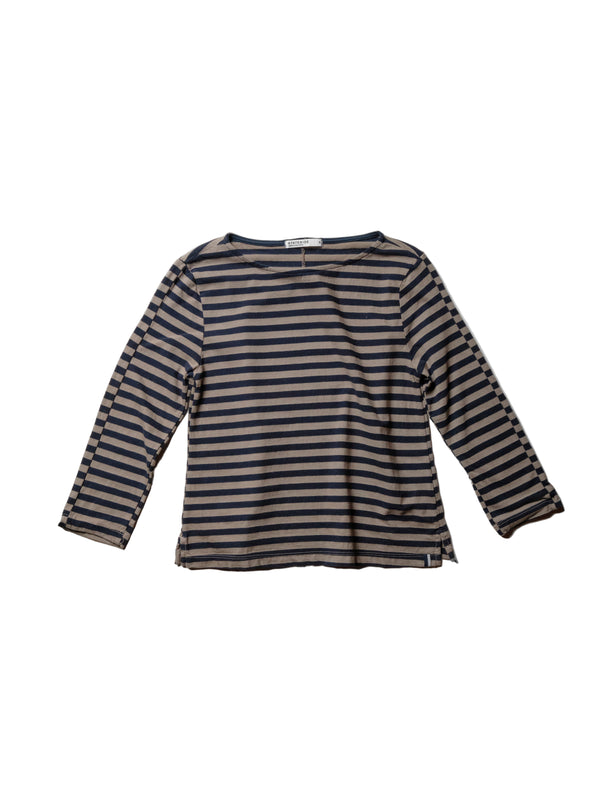 Preppy Stripe 3/4 Sleeve Boatneck Top in Thyme