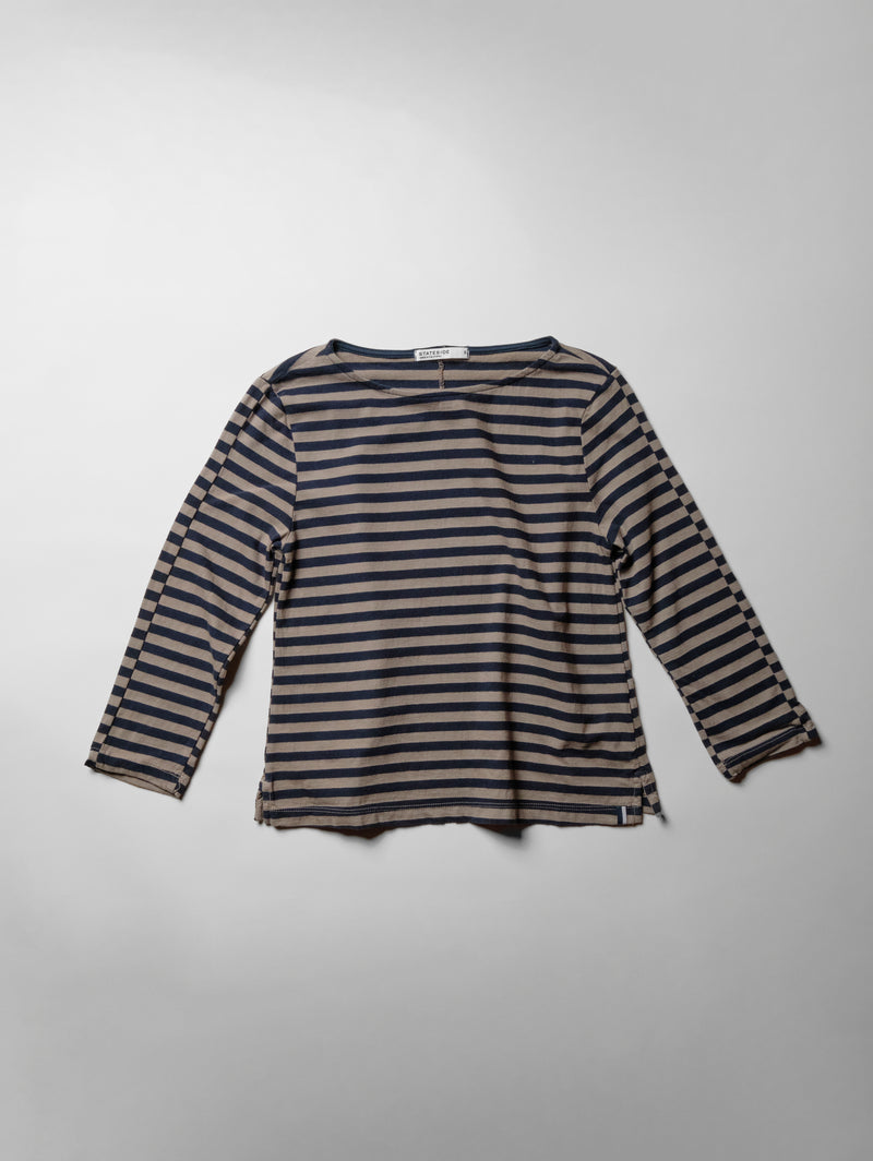 Preppy Stripe 3/4 Sleeve Boatneck Top in Thyme