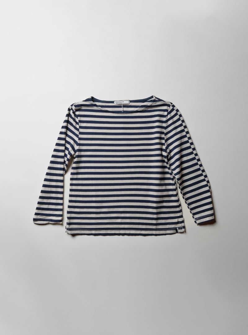 Preppy Stripe 3/4 Sleeve Boatneck Top in Cream