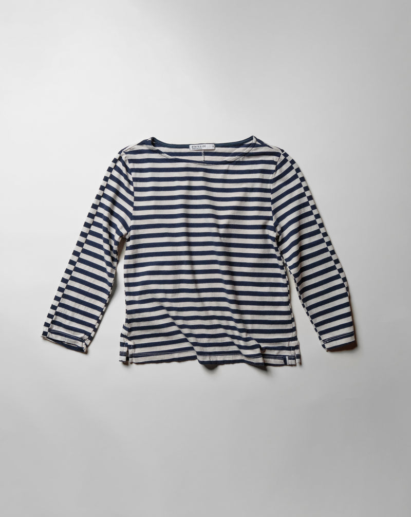 Preppy Stripe 3/4 Sleeve Boatneck Top in Cream