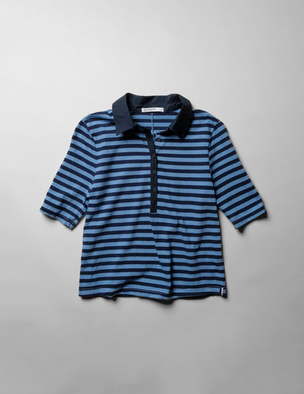 Preppy Stripe Polo Top in Blue Topaz
