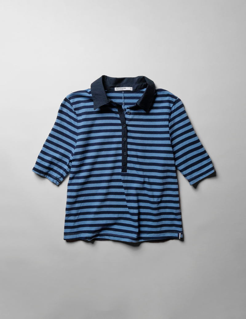 Preppy Stripe Polo Top in Blue Topaz