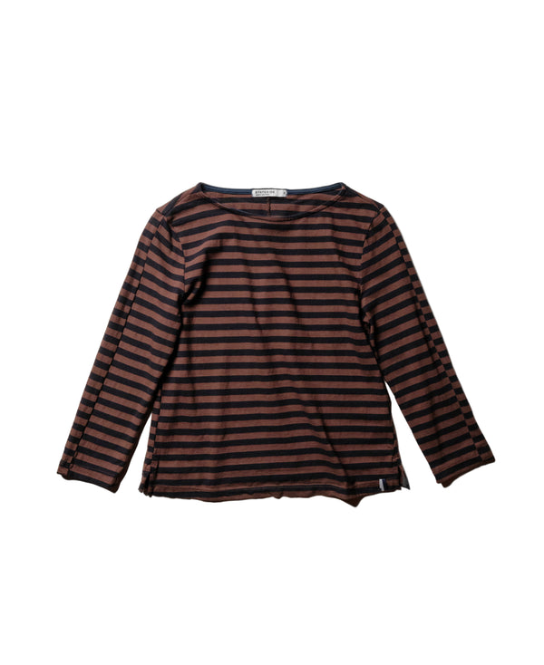 Preppy Stripe 3/4 Sleeve Boatneck Top in Espresso
