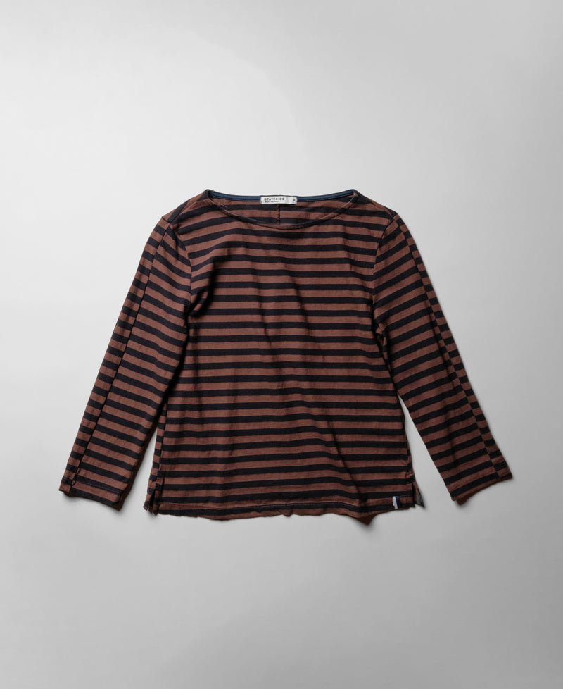 Preppy Stripe 3/4 Sleeve Boatneck Top in Espresso