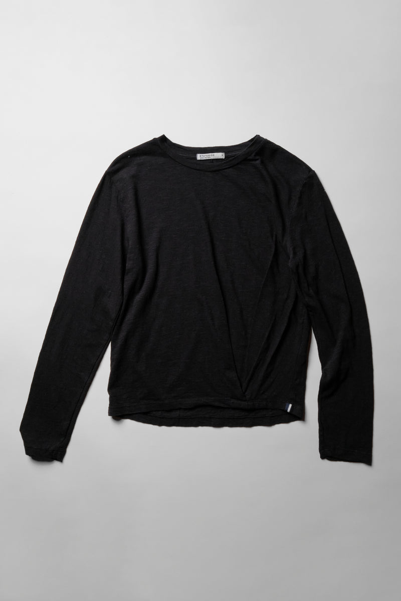 Supima Slub Jersey Long Sleeve Twist Tee in Black