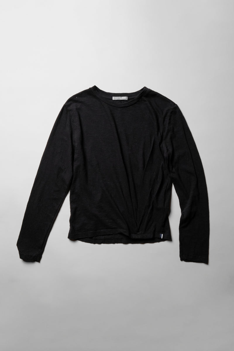 Supima Slub Jersey Long Sleeve Twist Tee in Black
