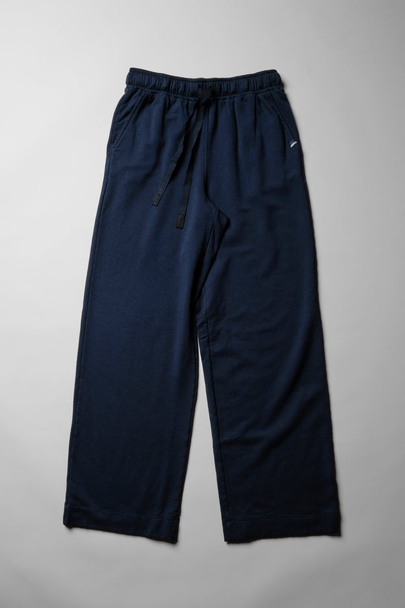Softest Fleece Satin Trimmed Pullover & Softest Fleece Satin Trimmed Wide Leg Pant in New Navy