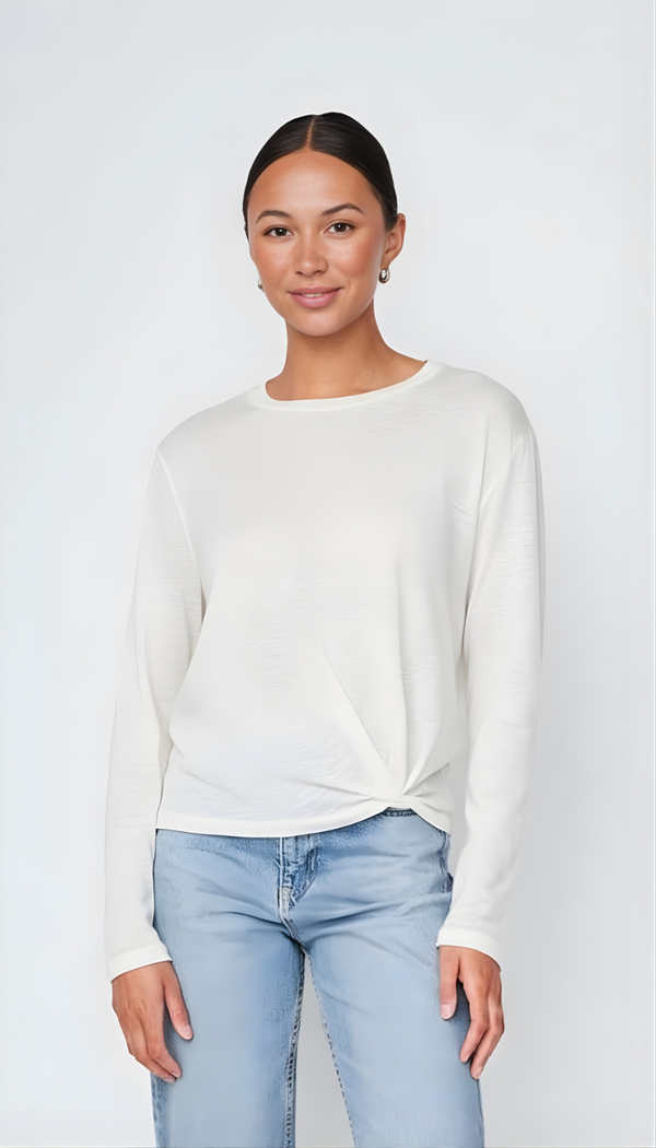 Supima Slub Jersey Long Sleeve Twist Tee in White