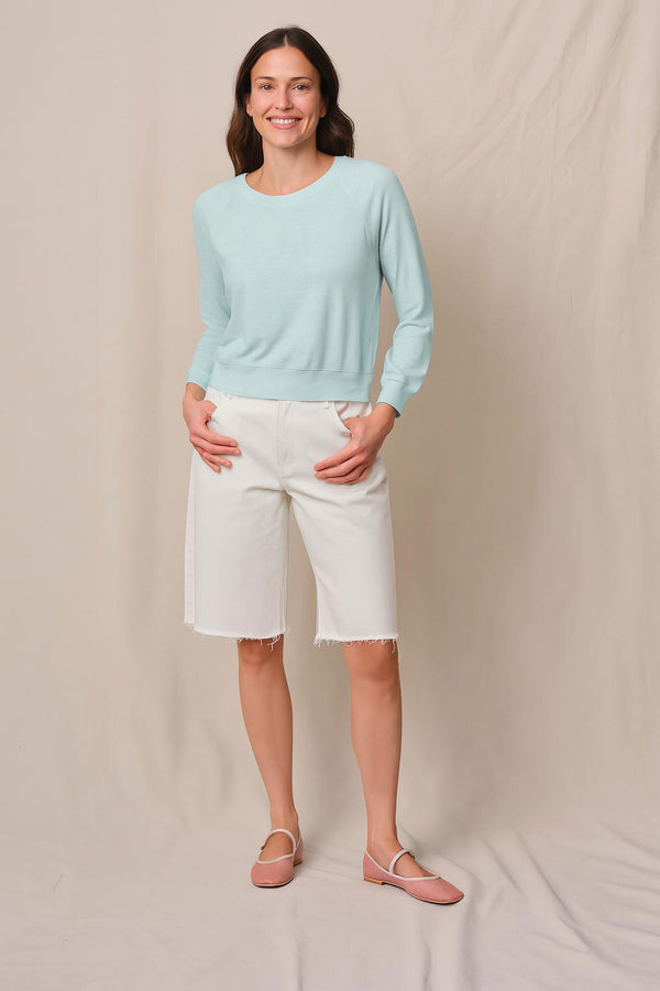 Supima Slub Jersey Raglan Sweatshirt Tee in Sea Glass