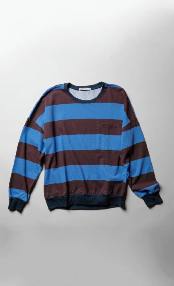 Wide Stripe Pique Oversized Sweatshirt Tee in Cabernet/Blue Topaz