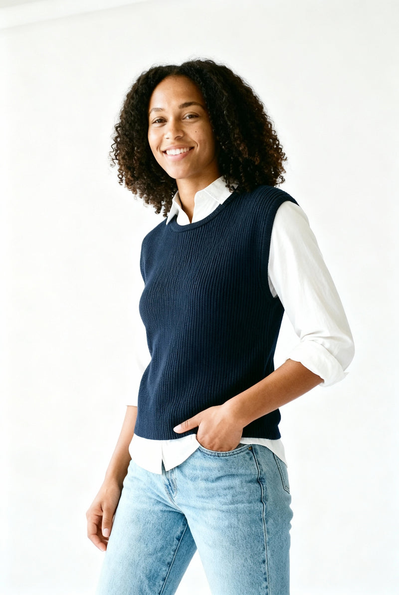 Shell Tank Sweater in New Navy – shopstateside.us