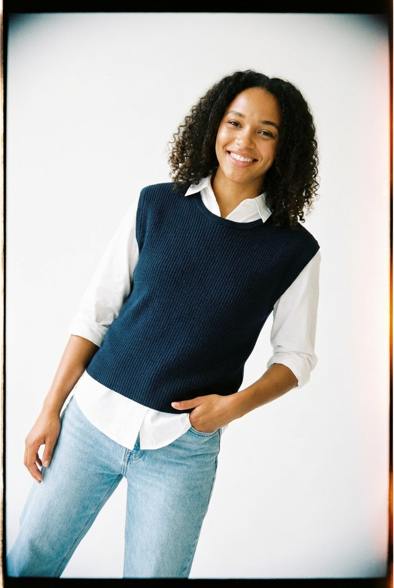 Shell Tank Sweater in New Navy – shopstateside.us