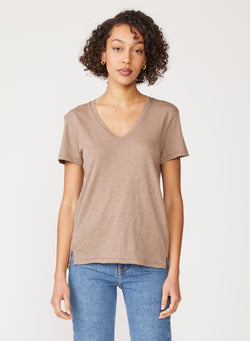 tan supima v-neck tee