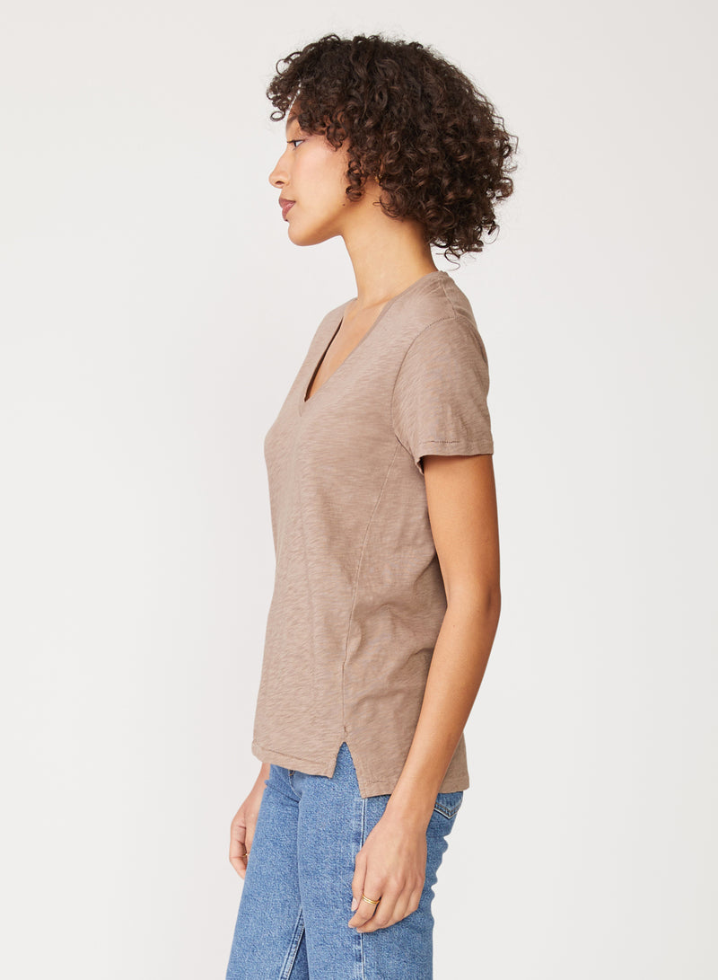 tan supima v-neck tee