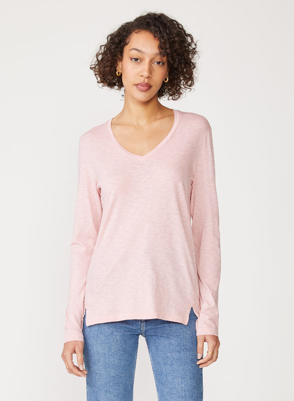 pink supima long sleeve v-neck