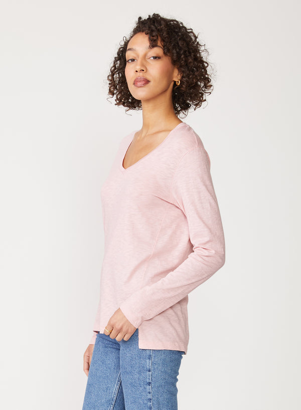 pink supima long sleeve v-neck