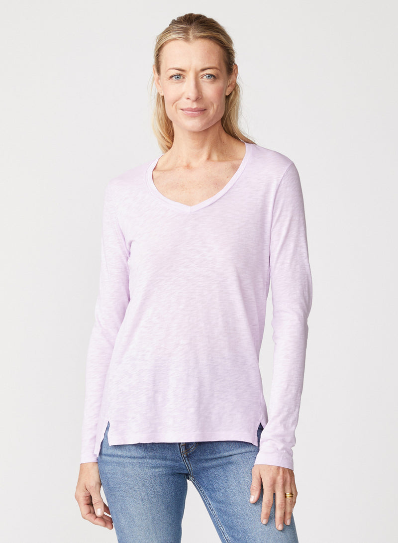 Supima Slub Jersey Long Sleeve V-Neck T-Shirt in Orchid