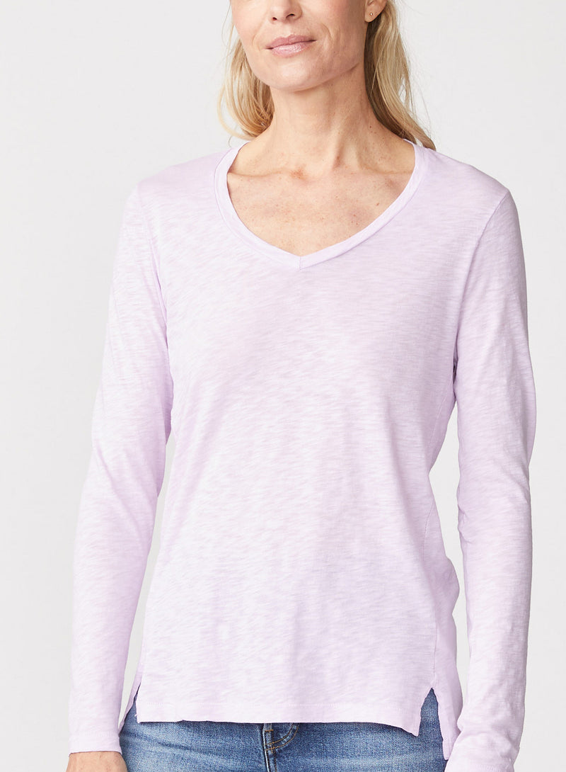 Supima Slub Jersey Long Sleeve V-Neck T-Shirt in Orchid
