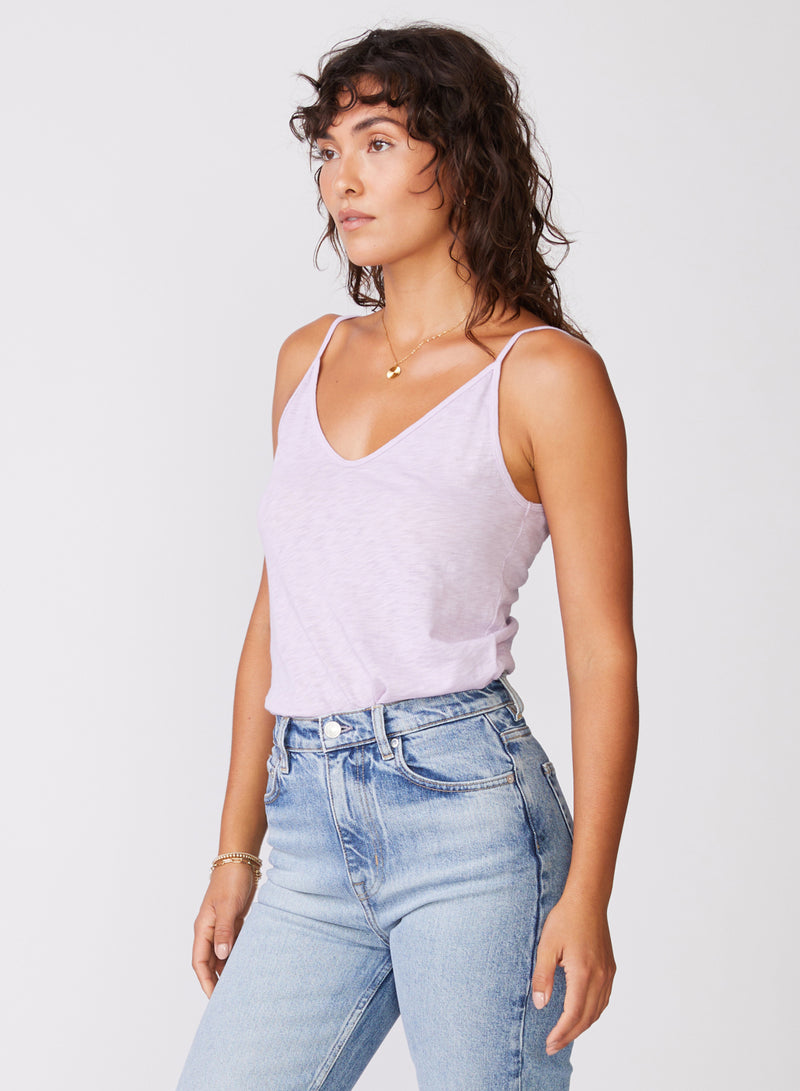 Supima Slub Jersey V-Neck Cami in Lilac - 3/4 left side