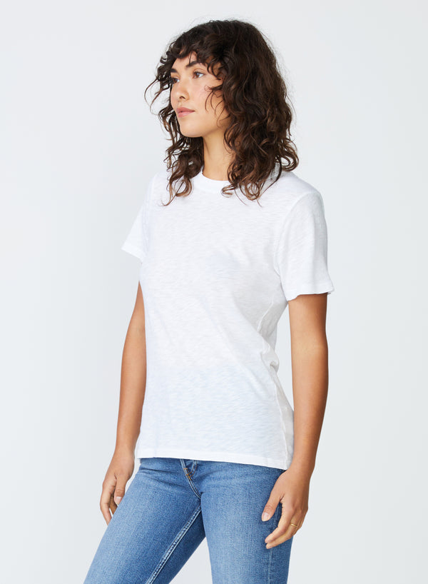 Supima Slub Jersey Short Sleeve T-Shirt in White - 3/4 view