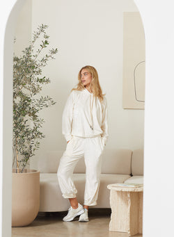 Stateside Bamboo Velour Hoodie in Cream - front view