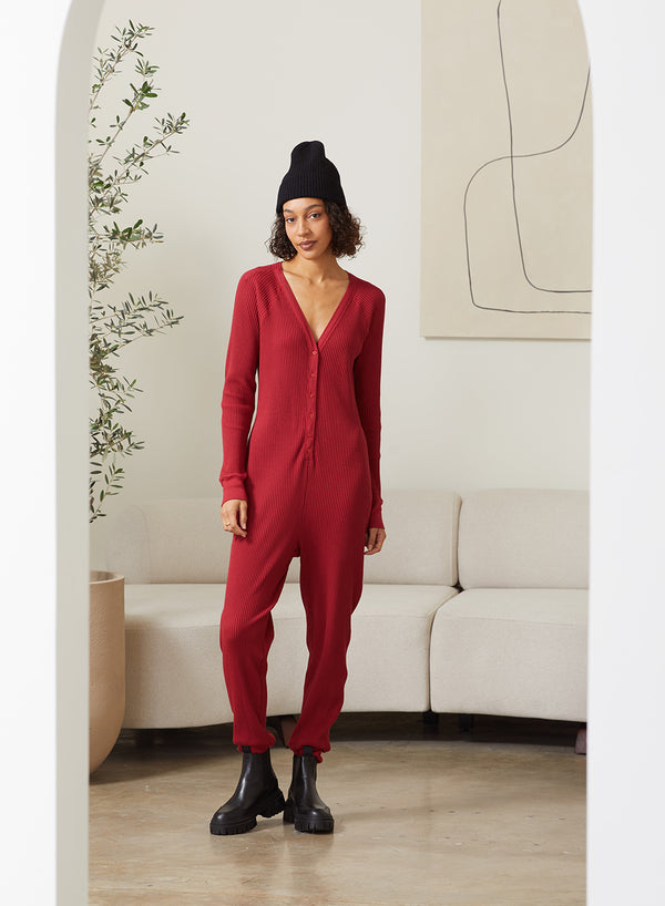 Luxe Thermal Onesie in Brick