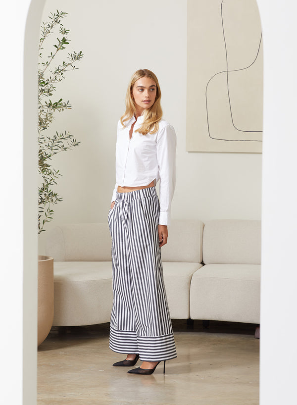 Mod Stripe Wide Leg Pant in Black / White Stripe
