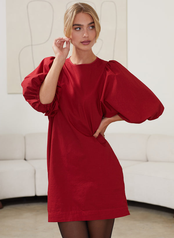 Structured Poplin Mini Dress in Brick