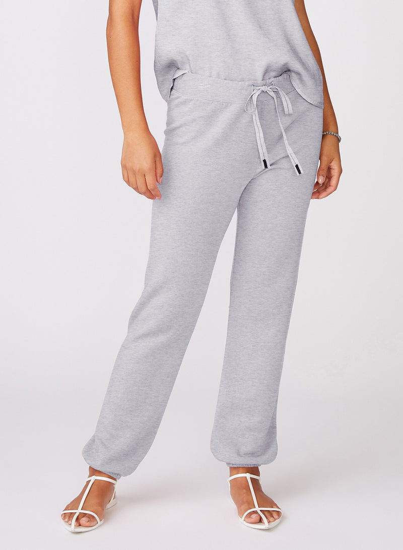 Softest Fleece Drawstring Sweatpant in Heather Grey - front full view
