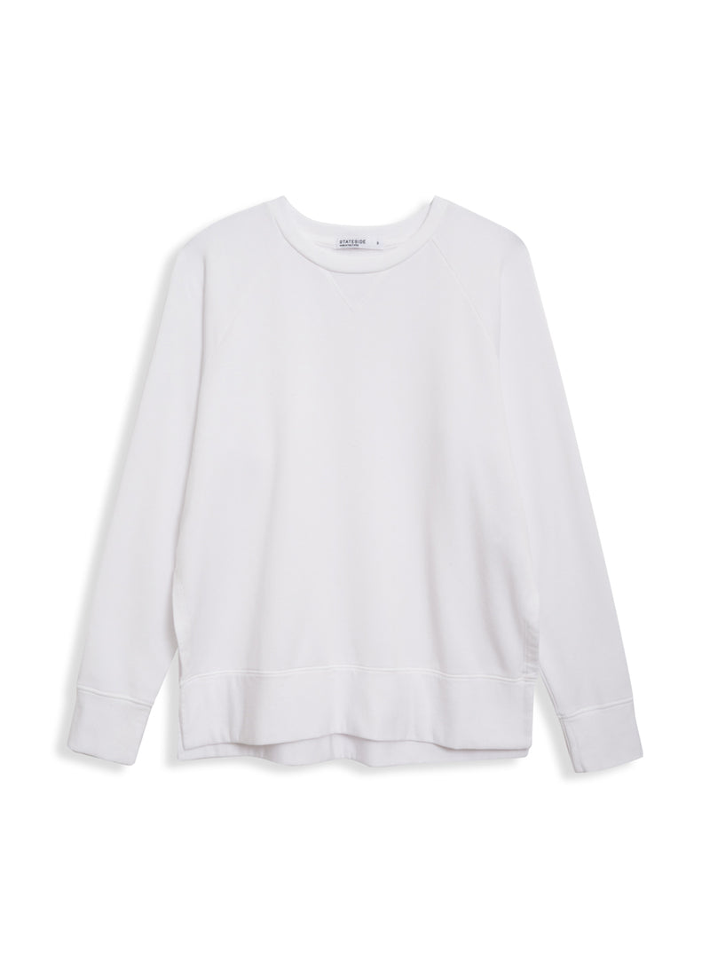 Softest Fleece Raglan Side Slit Sweatshirt in White - front flat