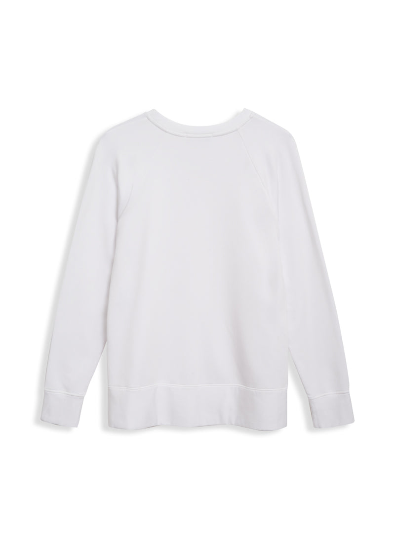 Softest Fleece Raglan Side Slit Sweatshirt in White - back flat