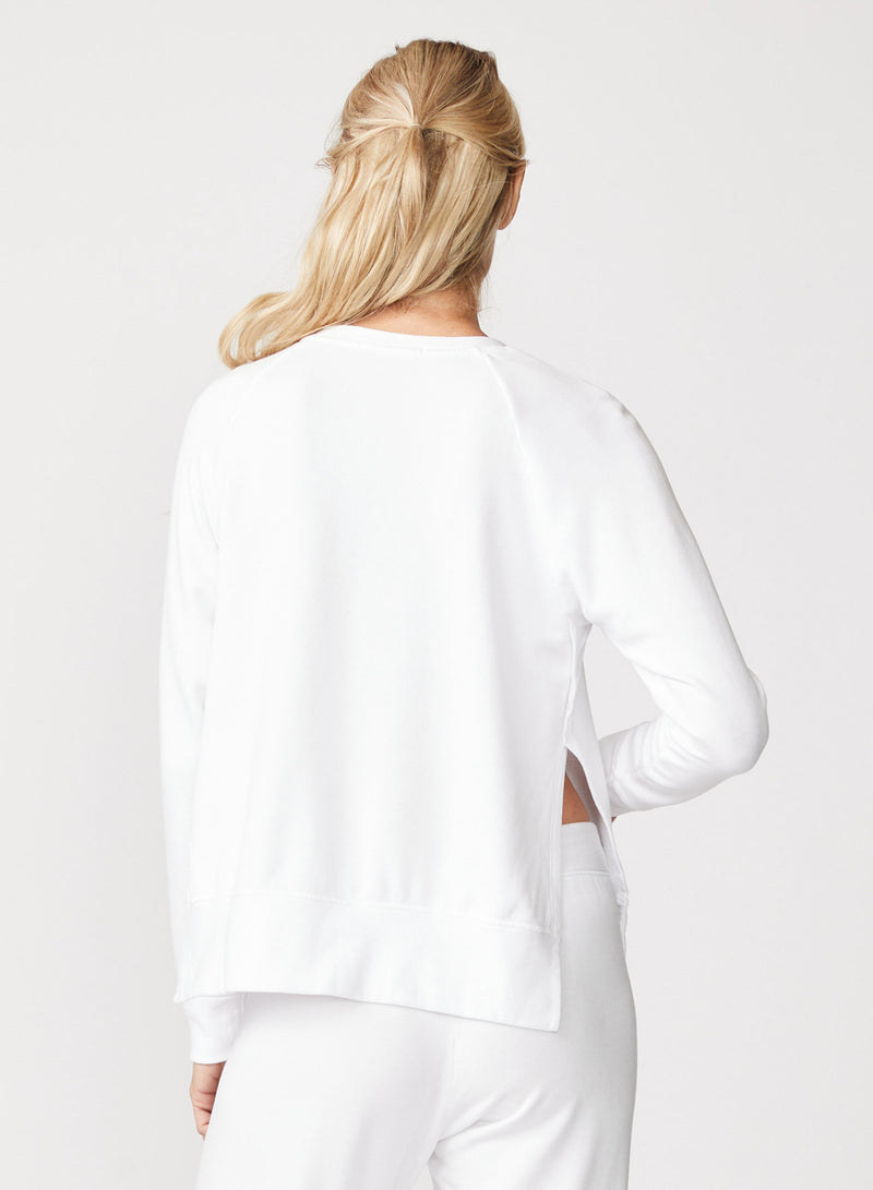white fleece side slit sweatshirt - back