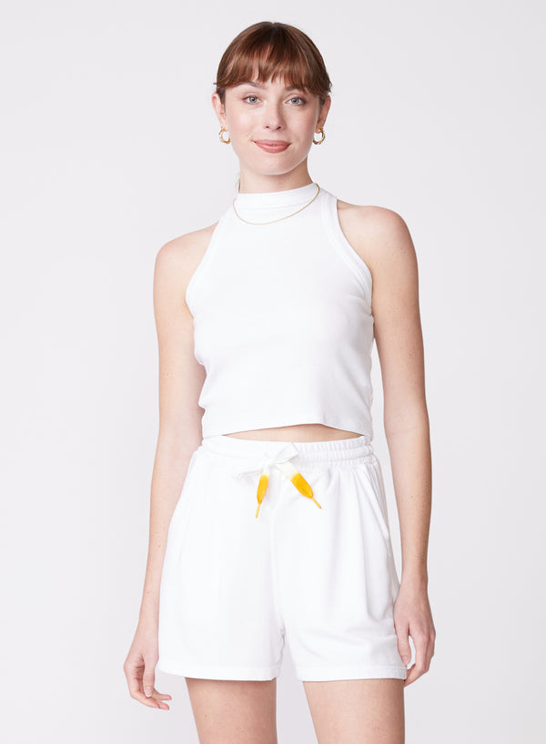 white fleece short