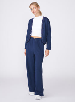 blue softest fleece wide leg pant