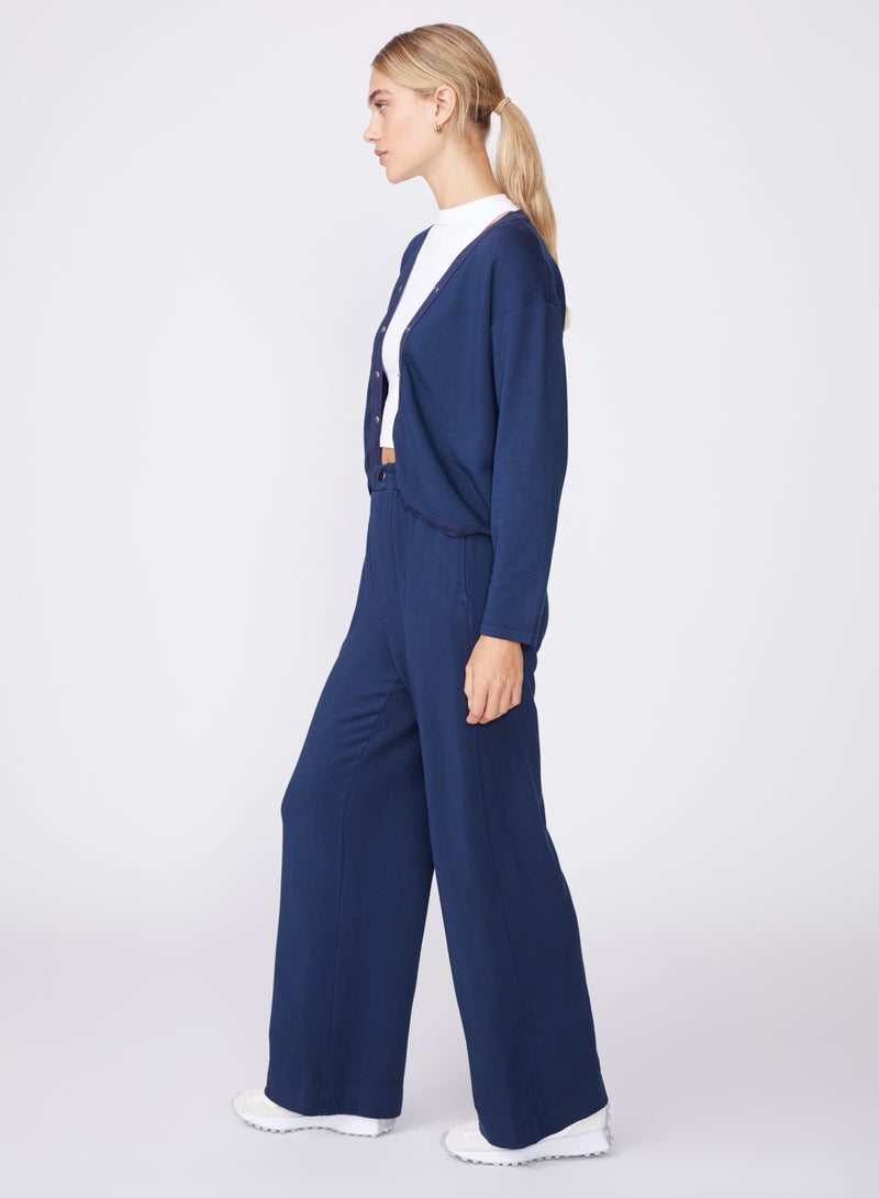 blue softest fleece wide leg pant